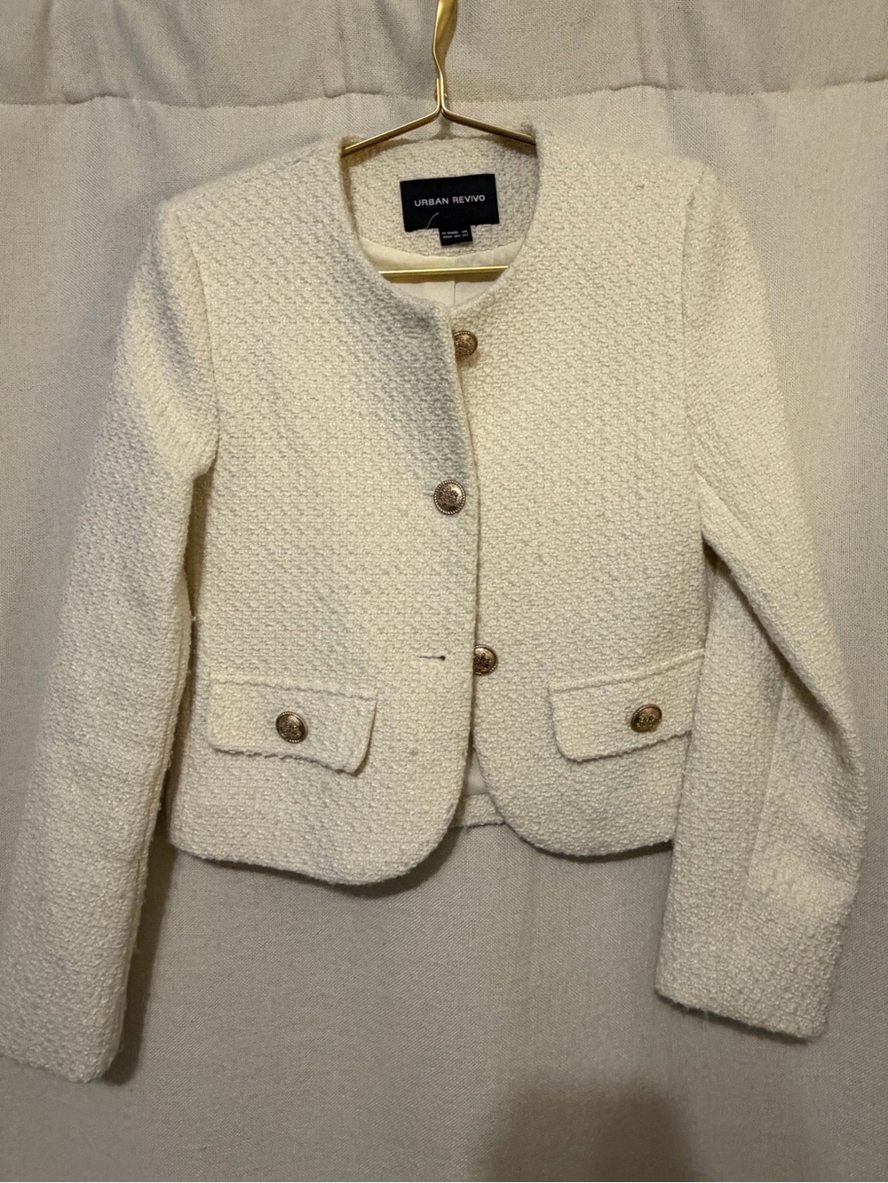 Urban Revivo Women's Cream Textured Tweed Jacket